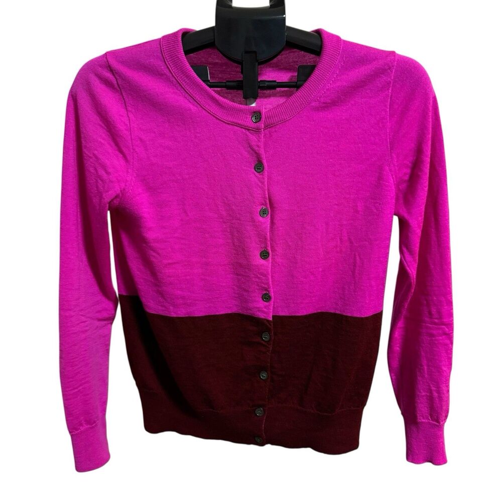 J Crew Tippi Cardigan Sweater Wool Women M Pink‎ Color block Valentines Day